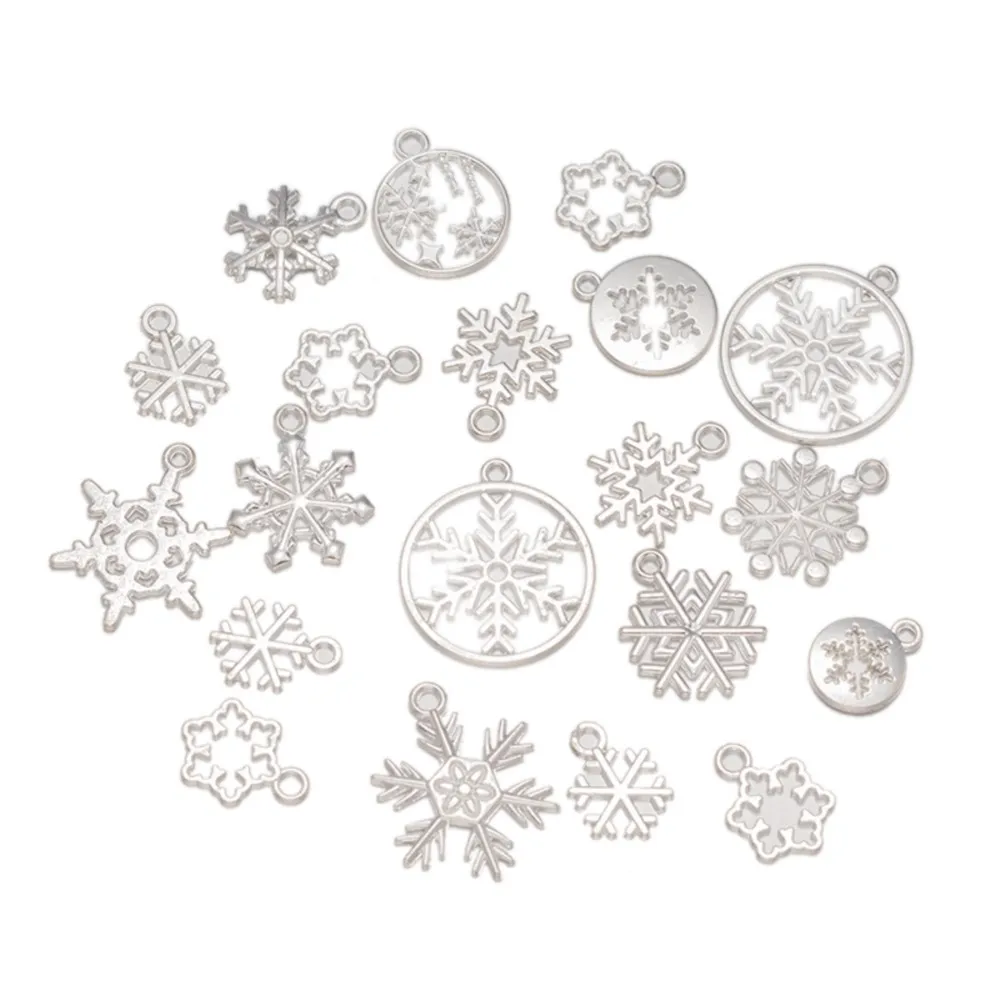 20/40/80Pcs Random Mix Christmas Snowflake Charms Pendants For DIY Keychain Necklace Craft Jewelry Making Accessories Wholesale