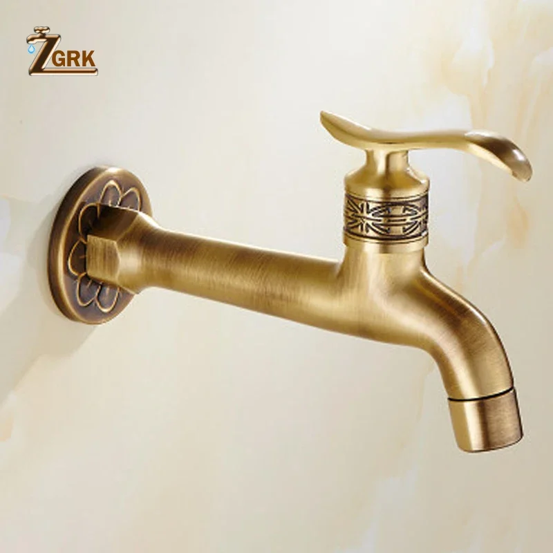 Zgrk torneira de parede de bronze, torneira decorativa antiga de luxo para jardim e ambientes externos, para máquina de lavar roupa