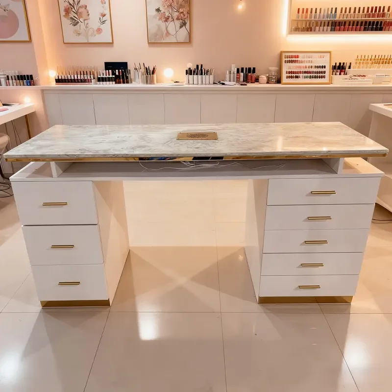 Luxury MDF Manicure Table Chair Set Custom Size Color Fan USB Charging Professional Nail Salon Furniture