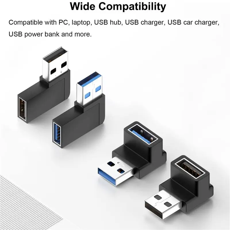 A13E-4 Pack USB 3.0 Adapter Vertical Up And Down Angle, Horizontal Left And Right Angle USB Male To Female Extender Connector Du