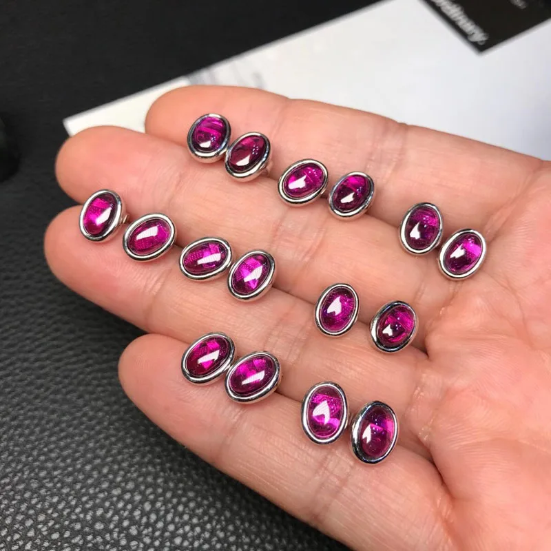 CSJ Genuine Natural Rhodolite Garnet Earrings Sterling 925 Silver Gemstone 5*7mm for Women Wedding Party Birthday Jewelry Gift