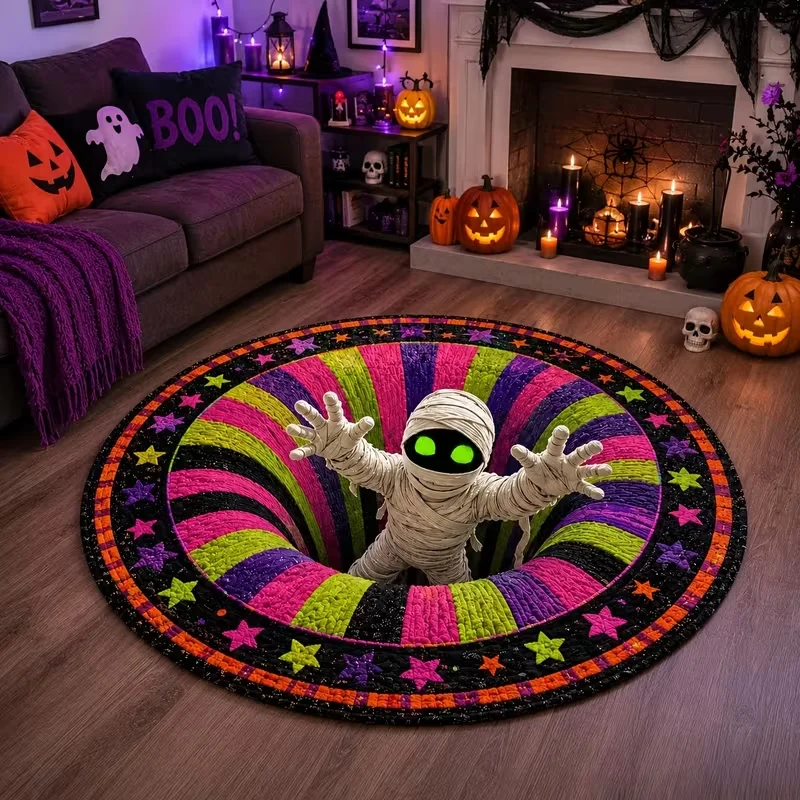 Funny Mummy Colorful Vortex Round Rug Living Room Bedroom Entrance Cloakroom Study Room Area Rug Home Decor 2D Print Mat gifts