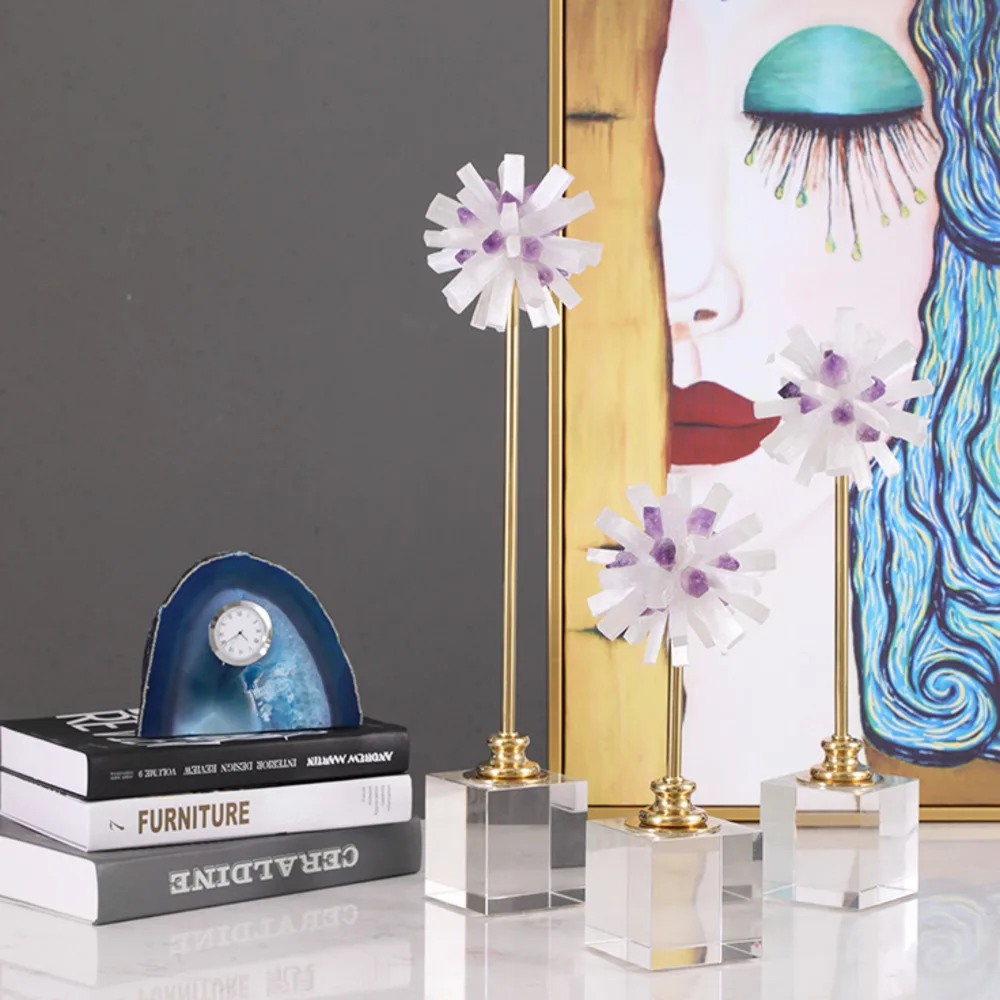 

Modern Luxury Home Accessories Creative Natural Crystal Ball Featured Model Room porch metal ornaments handicrafts