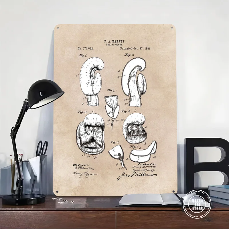 Patent - Boxing Glove - Harvey - 1896 Metal Poster Custom Wall Art Retro Vintage Tinplate Signs for Man Cave Office Decoration