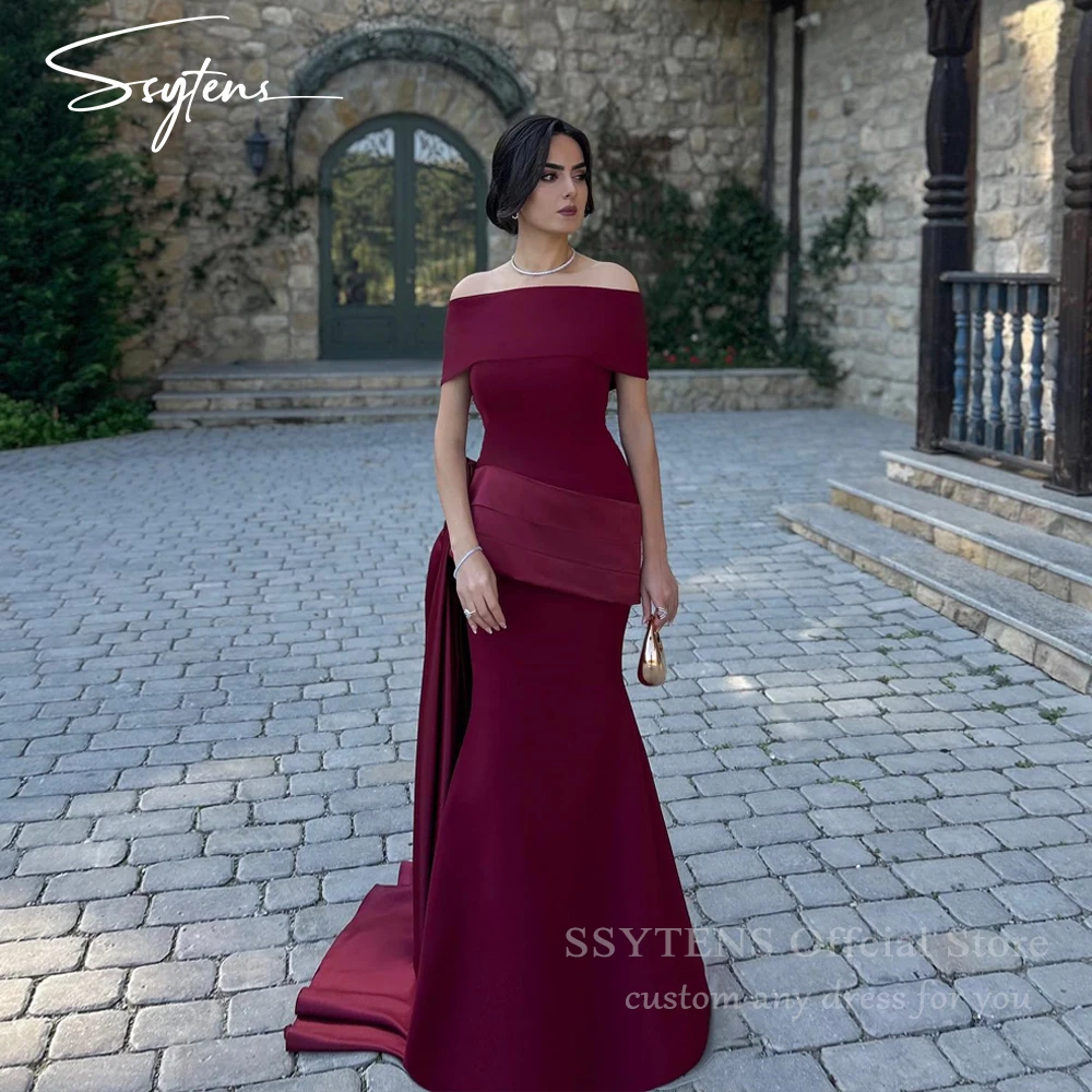 فساتين سهرة مكشوفة الكتف من SSYTENS 2026 بدون أكمام حورية البحر للحفلات الراقصة أنيقة بطيات على الأرض لحفلات الزفاف حسب الطلب