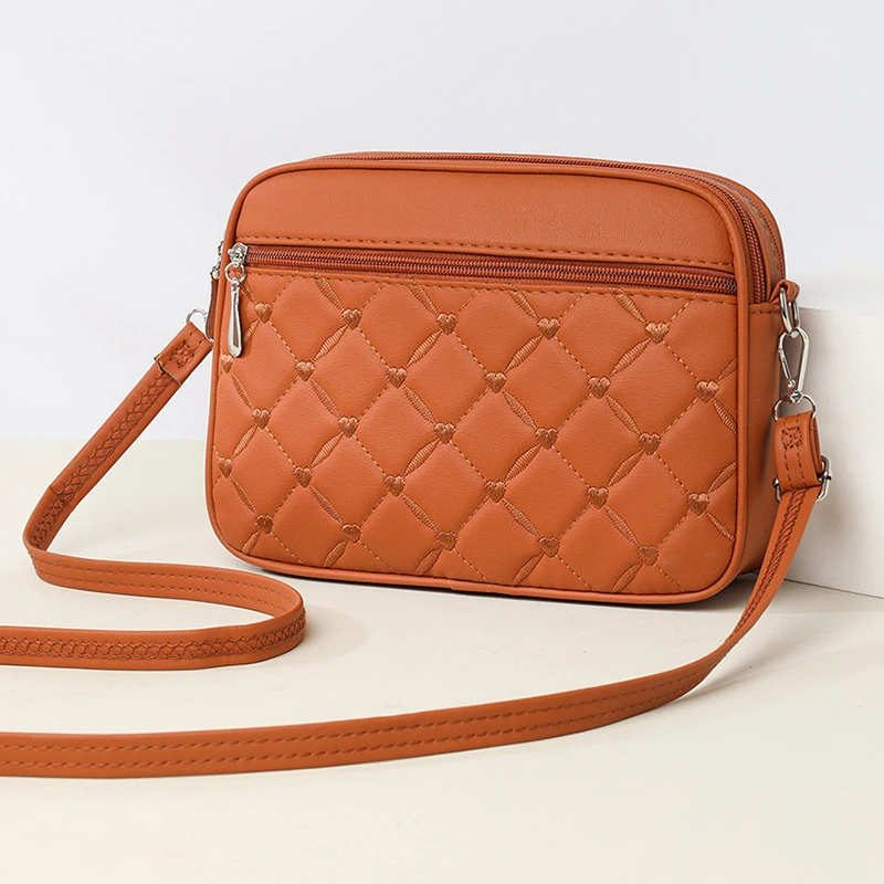 Women's Sling Shoulder Small Square Handbag Quilted Design PU Leather Crossbody Bag Versatile Messenger Bag