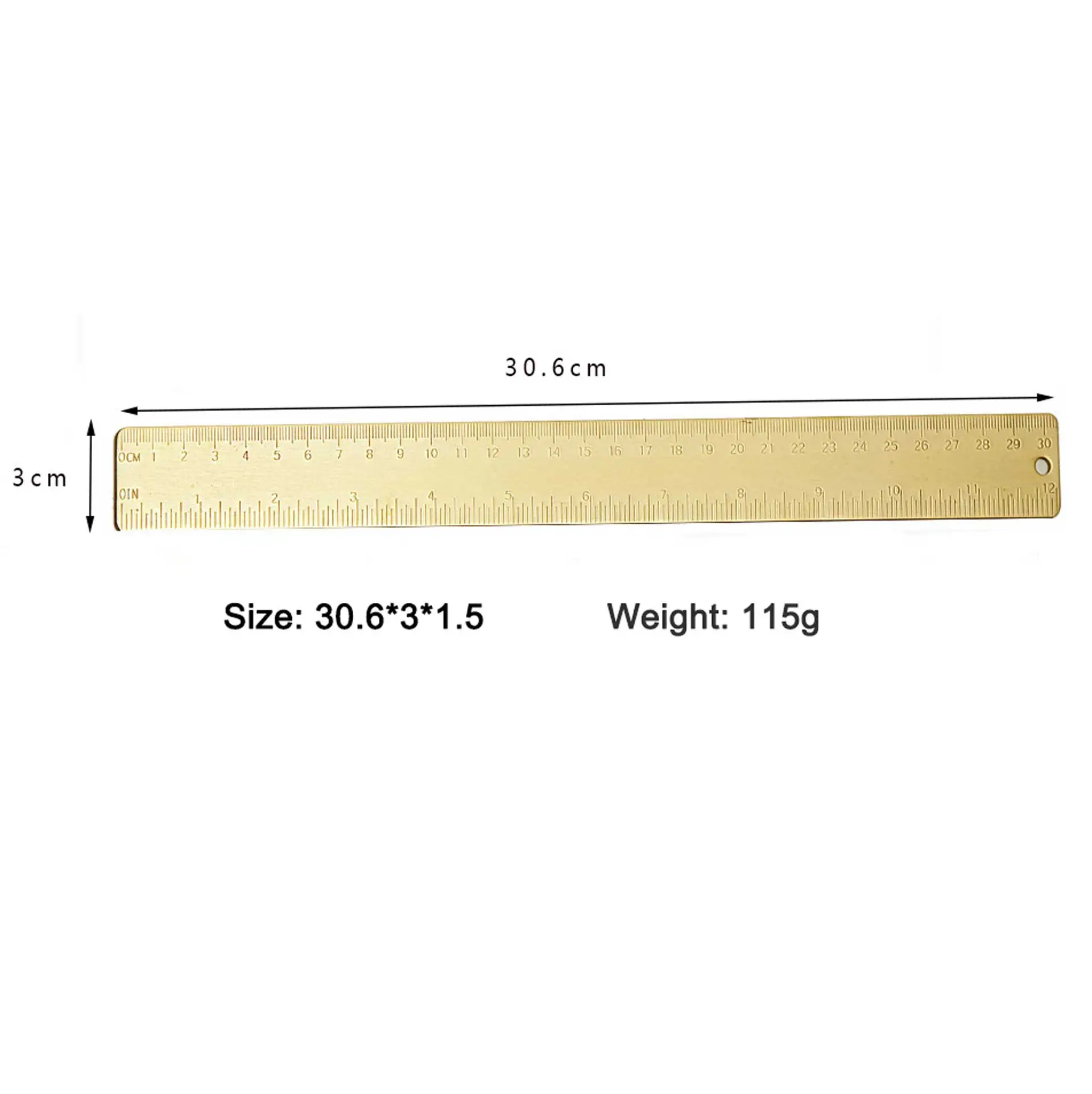 30CM Brass Straight Ruler Chancery Geometric Metal Copper Rulers Drawing Painting Tools Office School Stationery