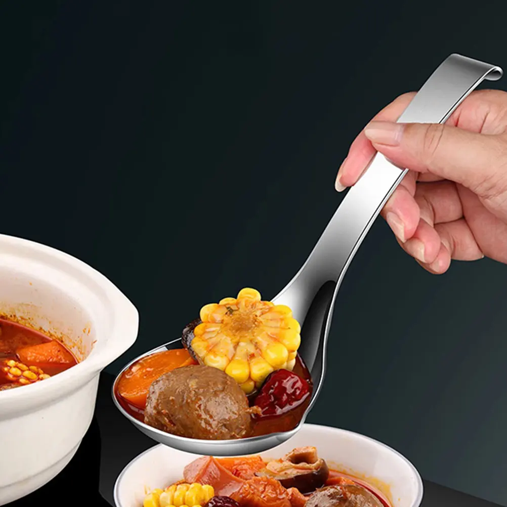 

Hot Pot Ladle 2pcs Stainless Steel Soup Spoon for Serving Thick Foods Kitchen Utensil Multiuse Cooking Ladle Convenient Design