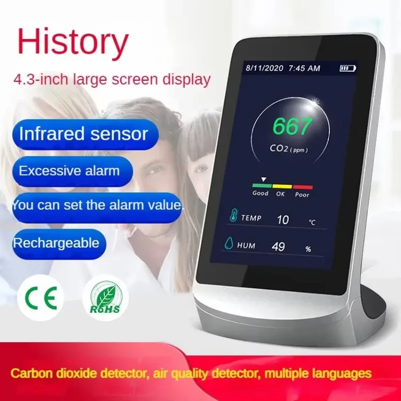 high precision CO2 detector air quality detector multilingual gas detection Respiratory dust sampling instrument infrared sensor