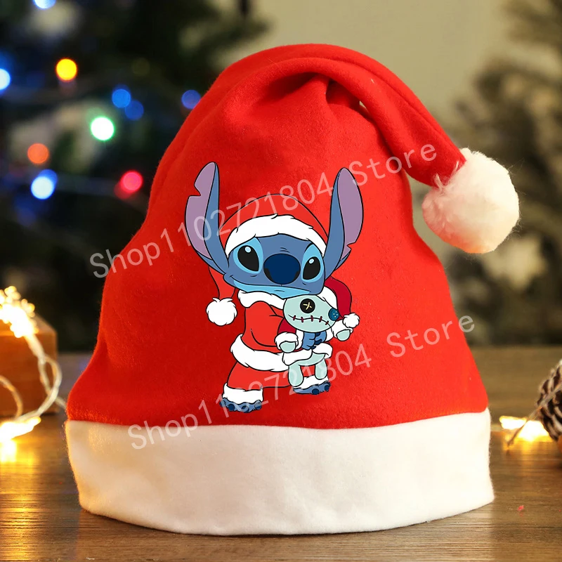 Gorra navideña de Disney Stitch, bonito sombrero con estampado de dibujos animados, fiesta navideña, Papá Noel, accesorio de Cosplay, decoraciones festivas de Anime Kawaii, regalos