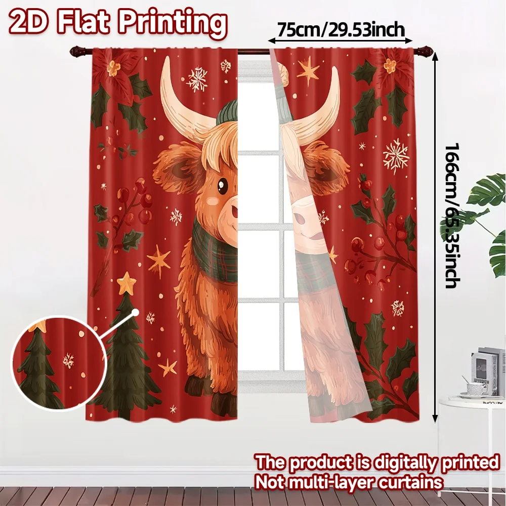 2D Flat Printing,JIT 2pcs, Curtains (Without Rod) Festive Calf Popular Curtain Fabric Durable Polyester Curtains Decorations
