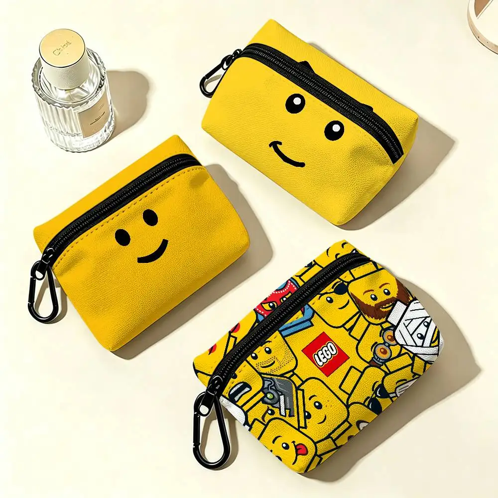 Classic Building L-Lego Lightweight Oxford Fabric Coin Purse Carabiner Hook Design Mini Card Key Organizer Bag