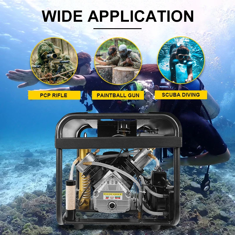 TUXING 300Bar 4500PSI PCP Air Compressor High Pressure Auto Stop Compressor Built-in Water Cooling Filter for Scuba Diving Rifle