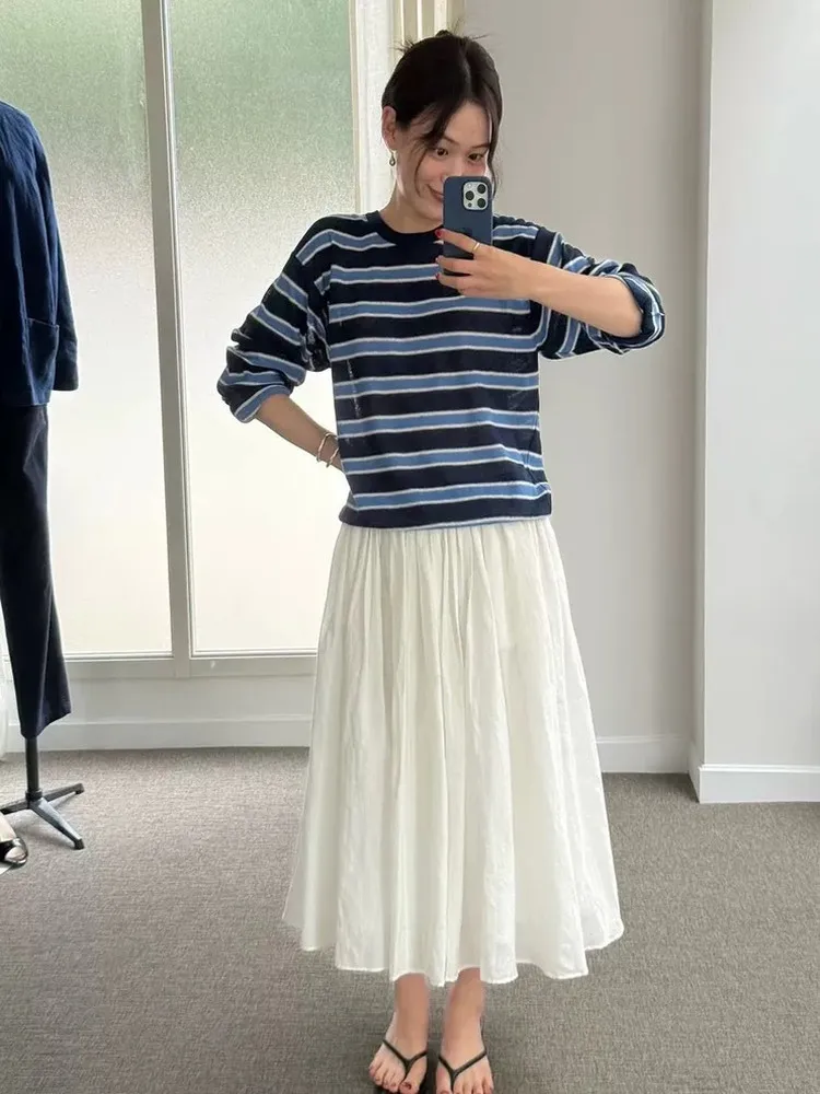 

Летняя женская юбка А-силуэта в корейском стиле с вышивкой, белая, с завышенной талией, из хлопка, коллекция Dongdaemun 2026