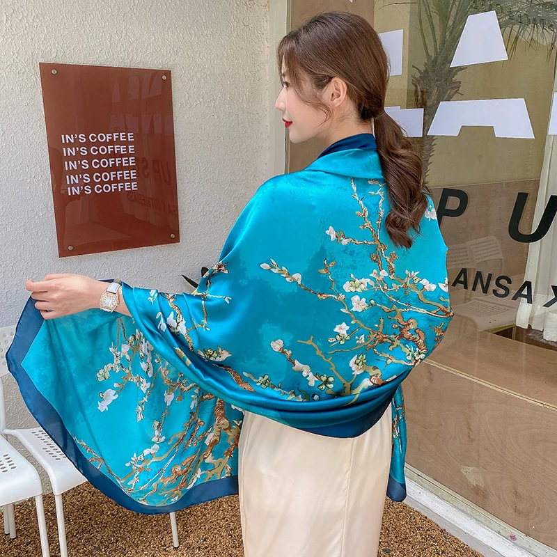 

Design Satin Silk Shawl Hijab Scarf Women Fashion Summer Sunscreen Beach Stole Wraps Bufanda Female Headkerchief Echarpe New