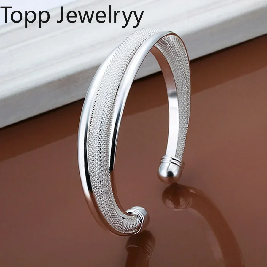 for women lady wedding elegant retro trend hypotenuse net circular openings bracelet fashion 925 Sterling Silver jewelry