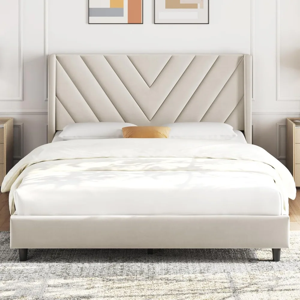 

Yaheetech Full Bed Frame Upholstered Platform Bed with Wing Side Tufted Headboard/Sturdy Wooden Slat Support/No Box Spring Neede