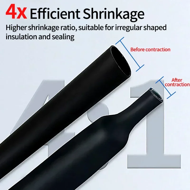 4:1 Ratio Heat Shrink Tube with Glue Waterproof Dual Wall Tubing 4mm to 32mm Black Insulated Cable Sleeve 5/10/25/50/100M