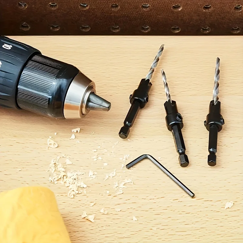 5pcs High-Speed Steel Countersink Drill Bit Set, Adjustable Tapered Hex Shank for Wood Milling - Single Item Packaging, Round Sh