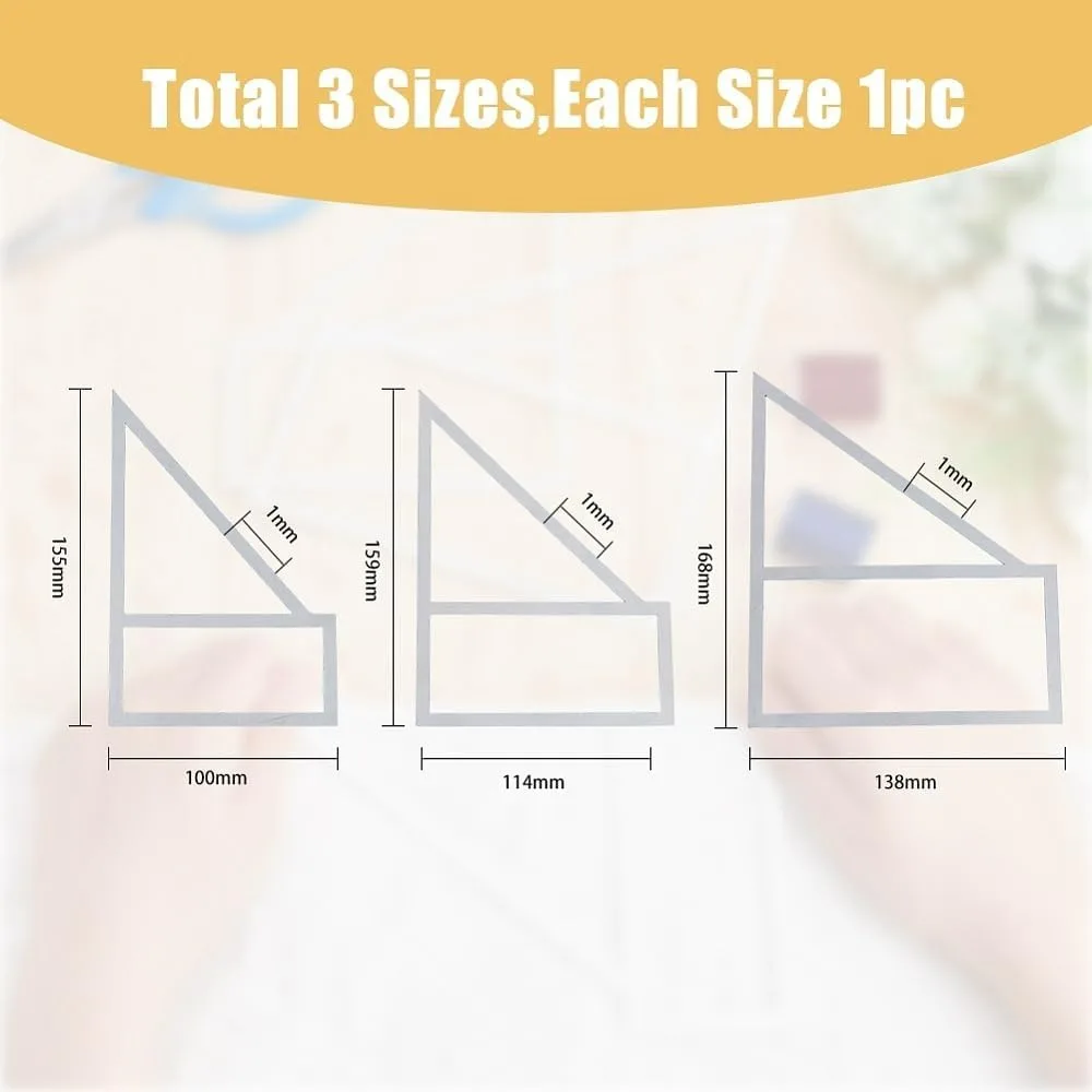 3Pcs Dog Bandana Sewing Template Set 3 Size Triangle Template Sewing Quilting Stencil Aluminium Cutting Ruler Set for DIY Craft