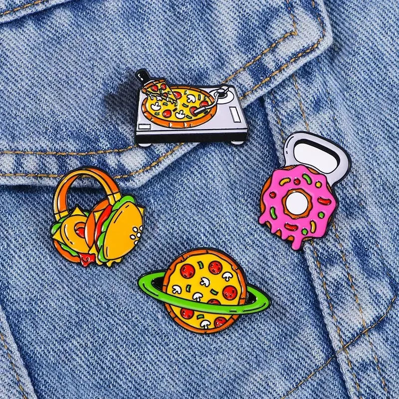 4-piece set of cute food-shaped donuts, pizza, and burgers clothing, hat, backpack, brooch, and badge accessories gift