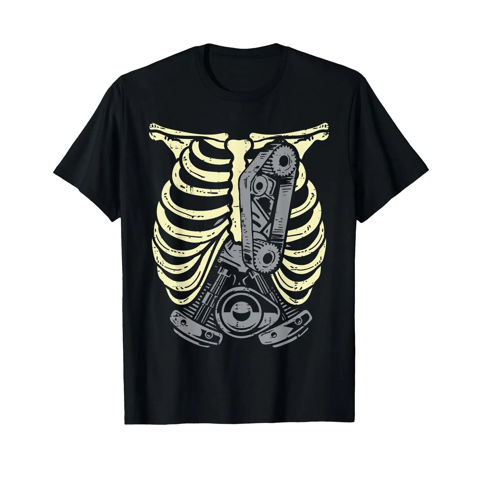 Car Engine Ribs Auto Mechanic Halloween Skeleton Men Dad T Shirt vintage Washed fashion Casual Comfortable Stylish streetwear