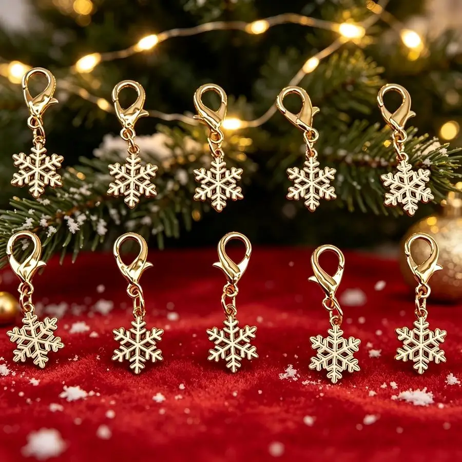 1/5/10/20/50/100pcs Christmas Oil Drop Snowflake Keychain Set, Suitable for Party Gift Keychains Women'S Keychains Bag Packaging