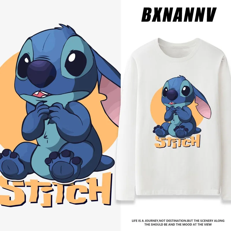 

Disney Stitch Long Sleeve T-shirt Male Autumn Pure Cotton Ins All-in-one Cartoon Stitch Around Clothes For Teenagers