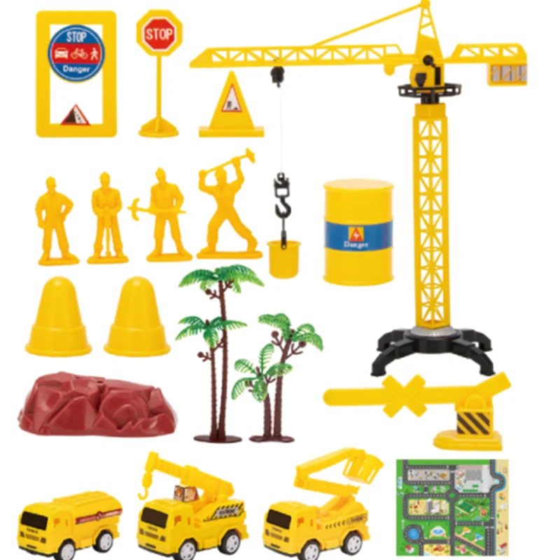 

Construction Vehicle Playset with Crane, Trucks, Workers & Road Signs ,Educational Toy for Kids, Includes Play Mat