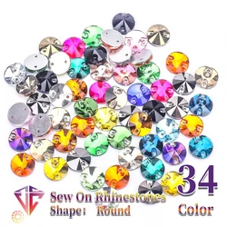 12mm Sew On Rhinestone Round Shape Flatback Glass Crystals For Clothing Wedding Dresses Shoes Bags All For Decoration DIY