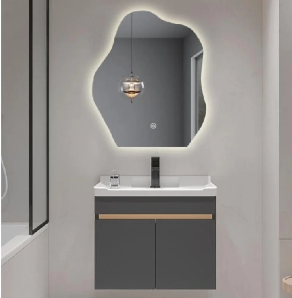 Smart Mirror CabinetModern Bathroom Cabinet Vanity Smart Flower Shape Wood Wall Mounted With Ceramic Basin For Apartment Use