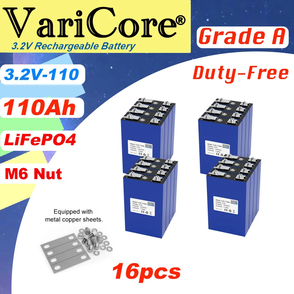 16 шт./лот 3,2 В 110 Ач LiFePO4 литий-железо-фосфатный аккумулятор для 12 В 24 В тележки для гольфа солнечная электрическая аккумуляторная батарея без работы