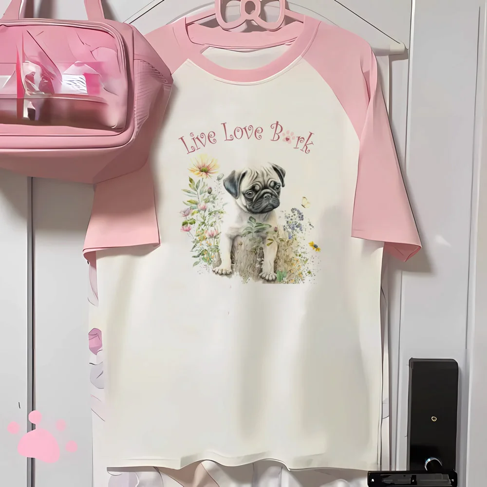 

Pug t shirt women printed design summer breathable top girl designer harajuku clothes