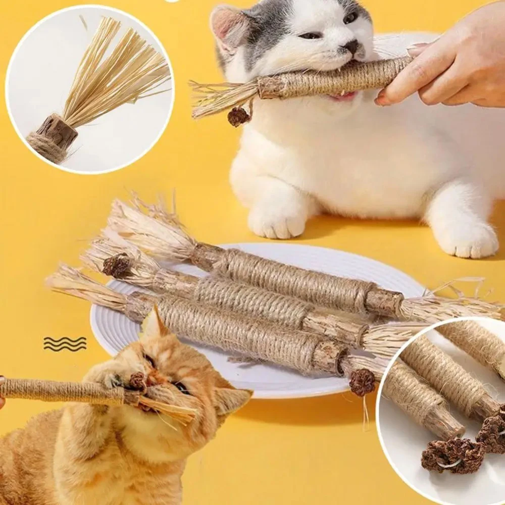 3-шт Silvervine Polygonum Cat жевательная палочка конопляная веревка игрушка для ухода за зубами с рафийной травой для чистки зубов котенка