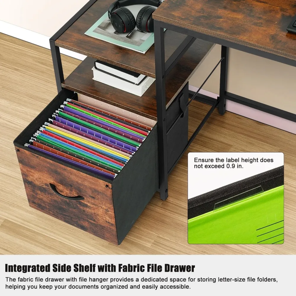 Office Desks ,with Storage Shelf/Cloth File Drawer for Letter Size/Monitor Stand Study Table for Home, Office Desks