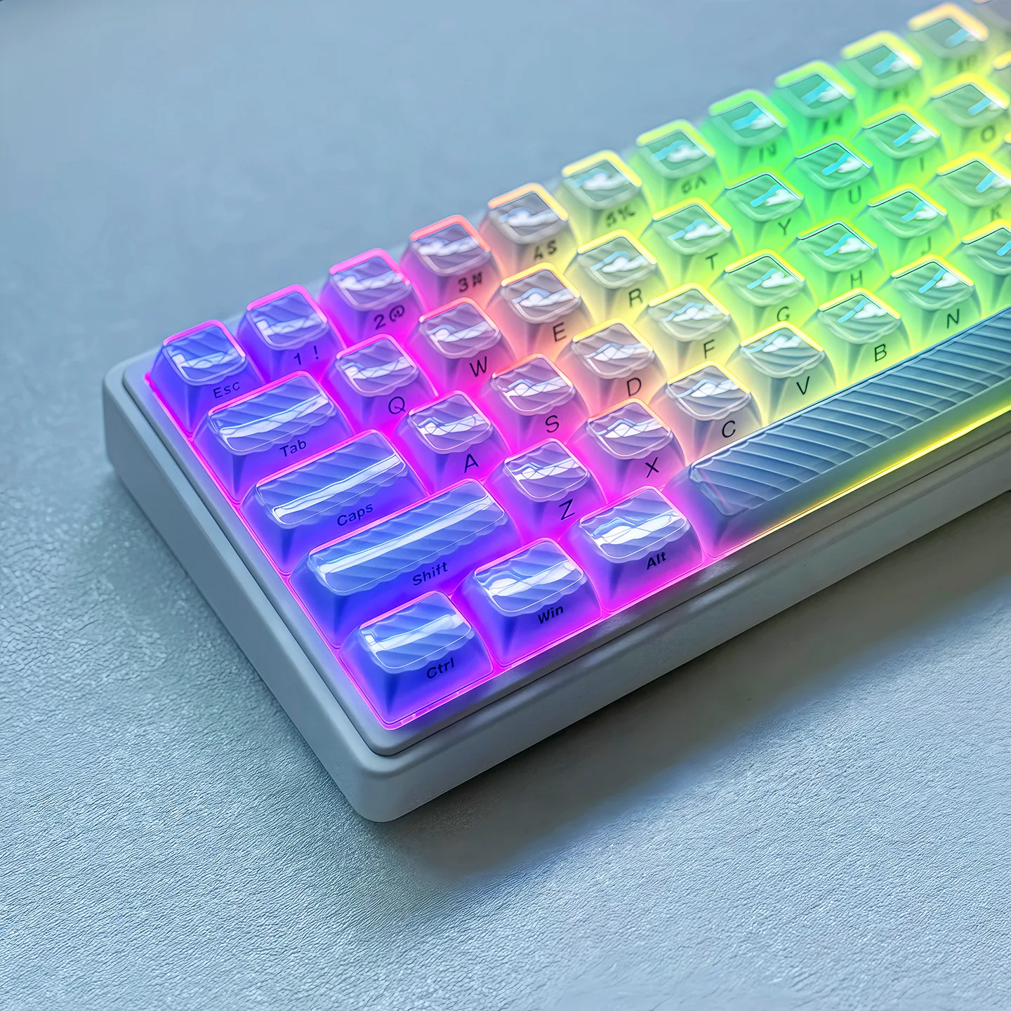 Blue Magic Wave Side Printed Crystal Jelly Keycaps ASA Profile Elegant Clear Translucent Keycap for MX Switches Gaming Keyboard