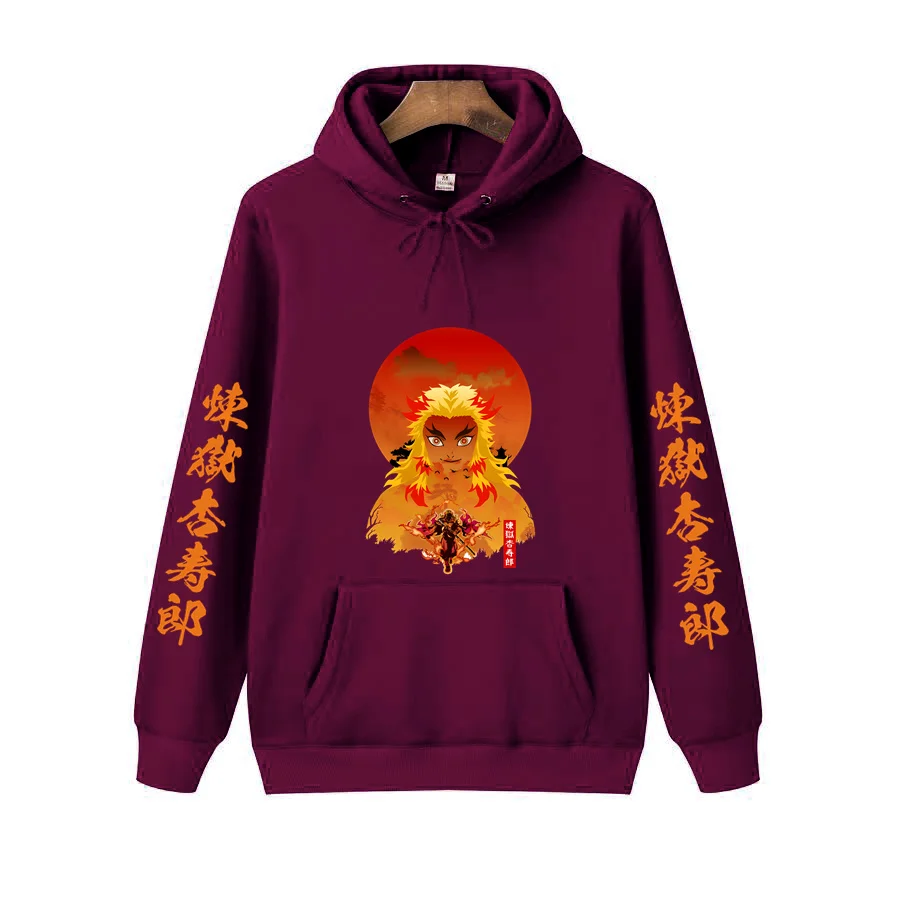 Hot New Anime Demon Slayer Hoodie Men Women Kyojuro Rengoku Print Sweatshirt Tops Oversized Y2k Loose Casual Pullover Streetwear