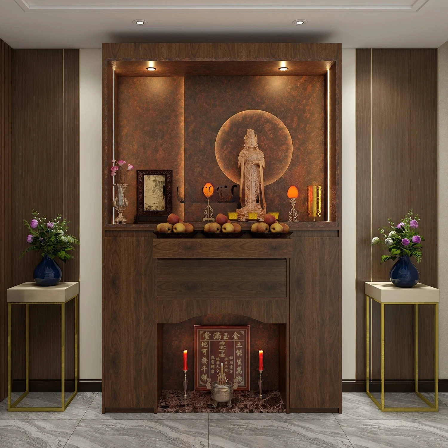 

Double Buddha cabinet, Buddhist niche, Buddhist door, standing cabinet, incense table, sacred cabinet, Chinese-style altar table