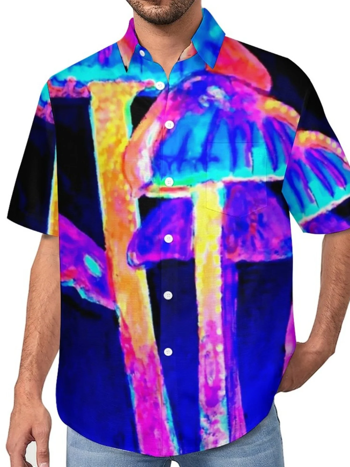 

Men's Printed ort Sve irt Bule Design Casual Faionable Summer Youth Stand Fit Stand Thin Other Material
