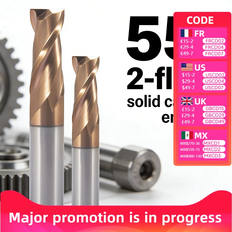 

CNC Machining Center HRC55 2-Flute Carbide End Mill, Extra Long Straight Shank for Flat Keyway Milling