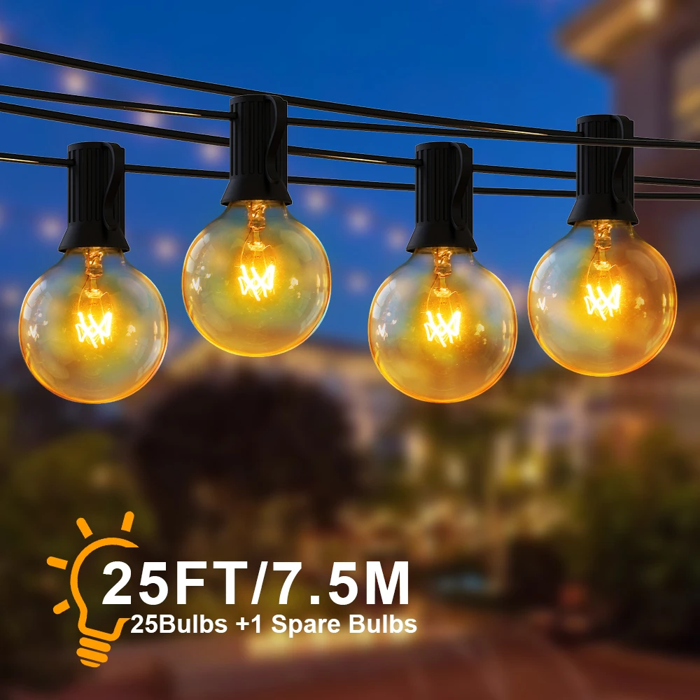 LED String Light Tungsten String Light Holiday Light Outdoor G40 LED Bulbs 25FT 25Bulbs Garden Decor Wedding Party Garland