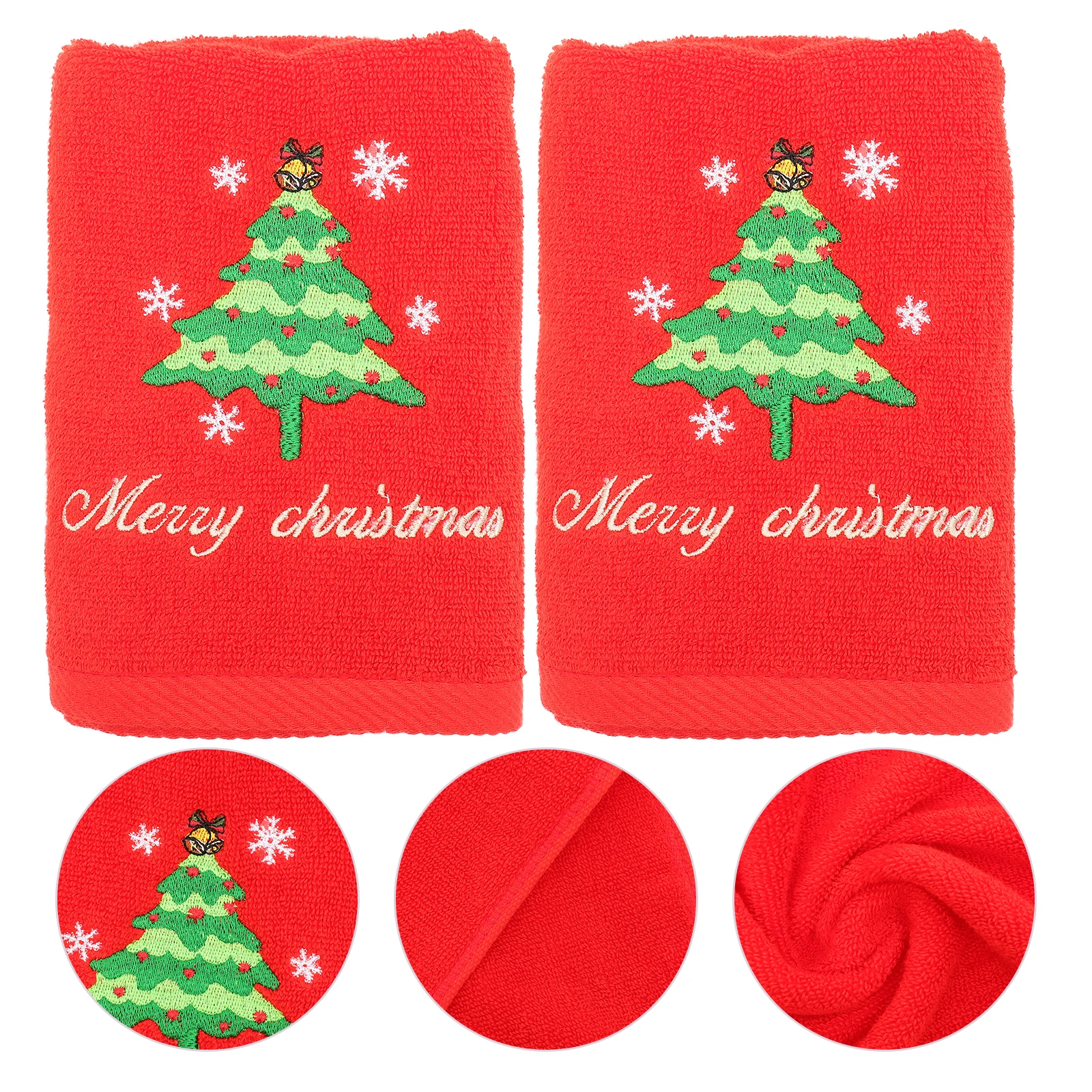 

2Pcs Christmas Festive Xmas Embroidery Cotton Bath H Red Soft Christmas Towels Breathable Lovely Washrags Gifts