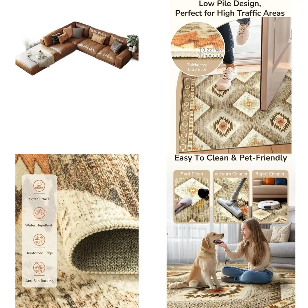 

Ковер с западным принтом 8x10 футов, машинная стирка, нескользящий, с коротким ворсом, кремовый/бежевый, для гостиной, спальни, прихожей