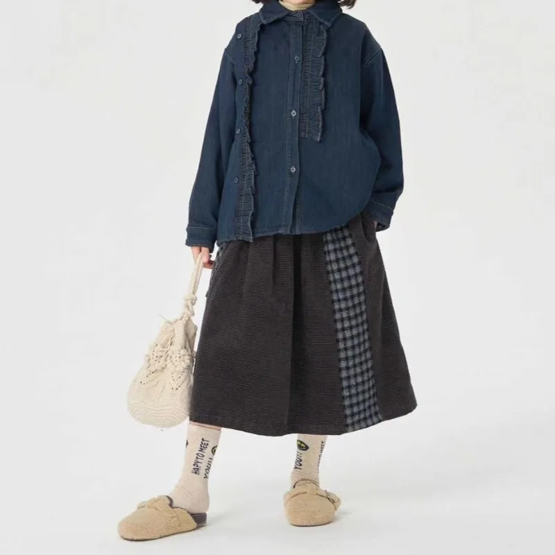 

Vintage Patchwork Plaid Skirt for Kids Parents Autumn 2025 Casual Colorblock Stylish Niche Design