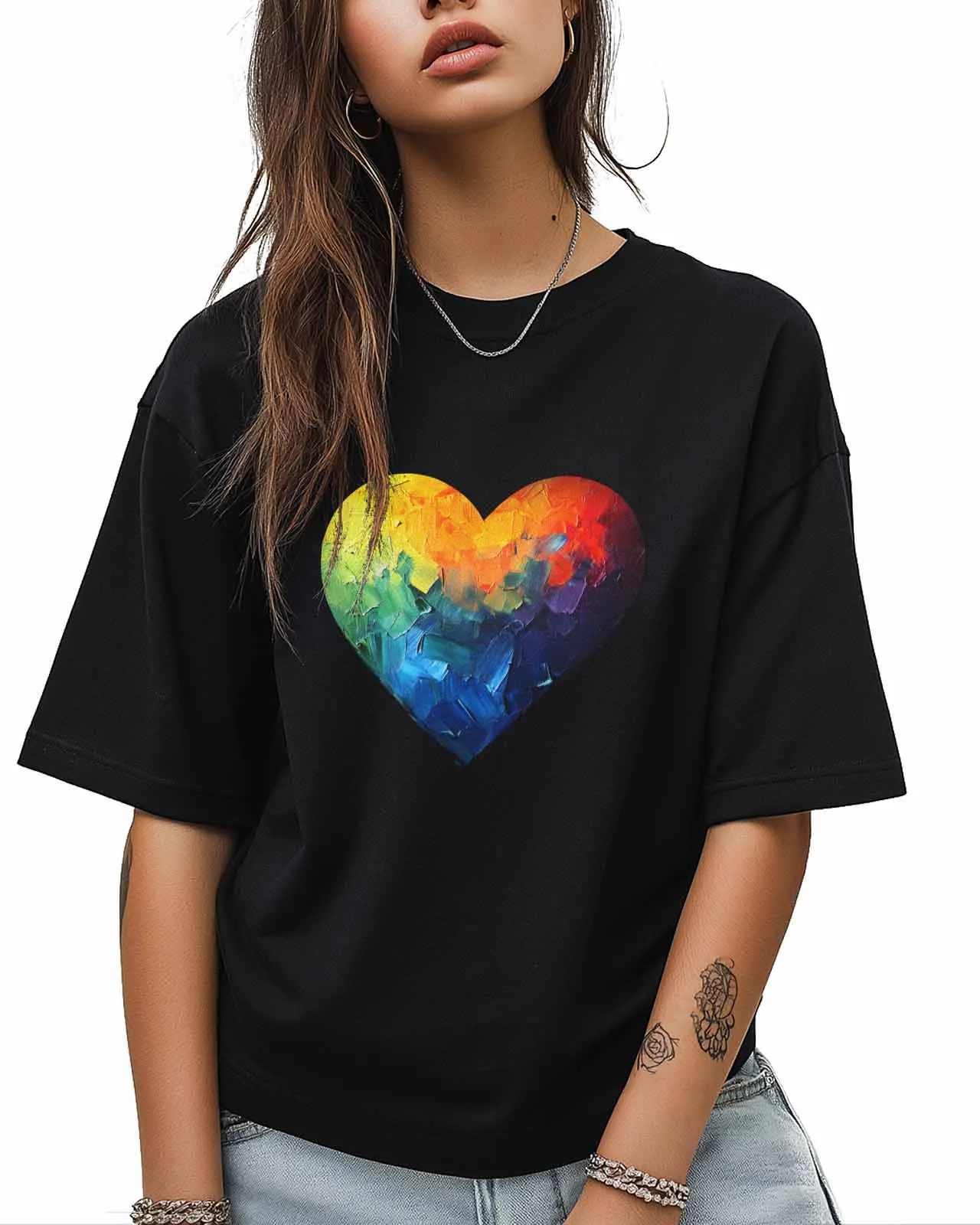 Liefde olieverfschilderij textuur T-shirt minnaar cadeau sweatshirt fitness T-shirt korte mouw O-hals kleding tops