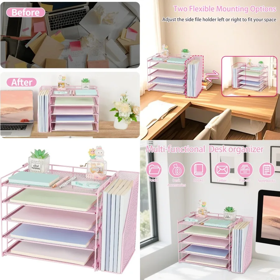 منظم ملفات ورقي لسطح المكتب مكون من 5 طبقات مع حامل ملفات قابل للتعديل لتنظيم مكتب المكتب الفعال مثالي لإدارة المكتب #1