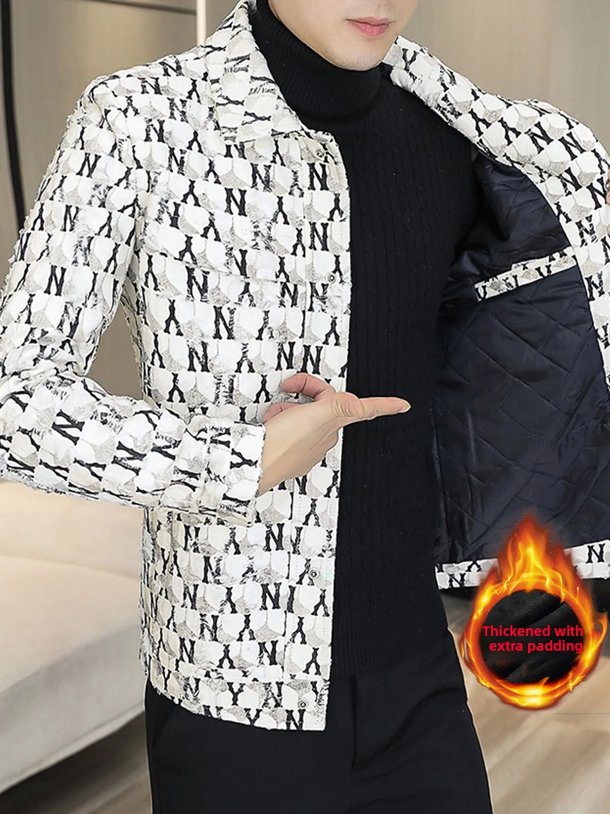 

Autumn Men's Jaet ort Casual Woolen Coat Stand Collar Faionable Youth Active Sle Single Button Plaid Design Polyester...