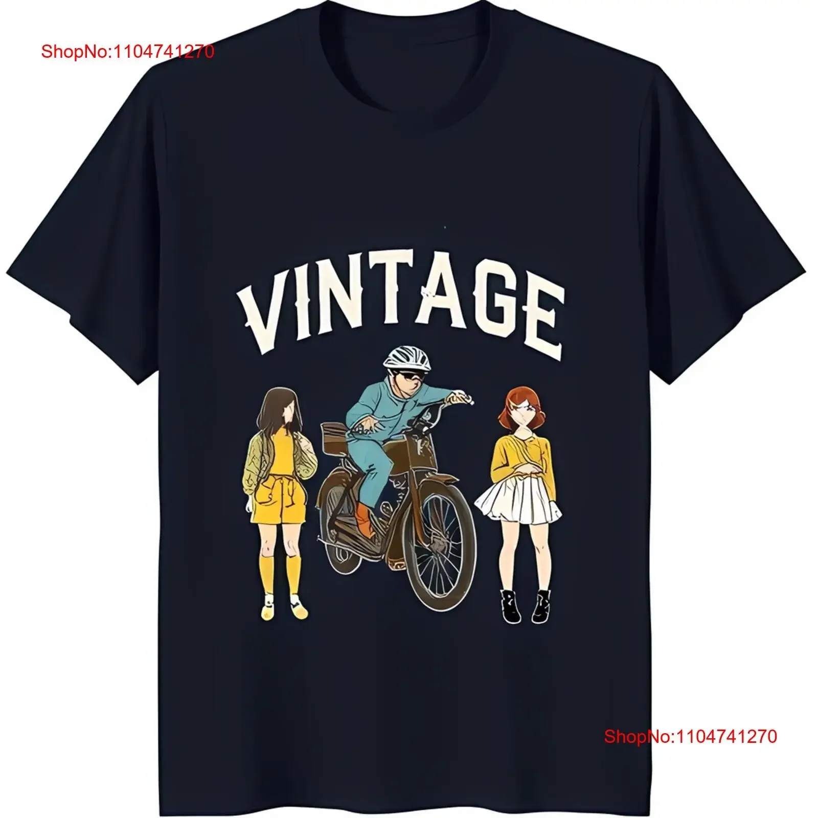 

Vintage Cartoon Motorcycle T Shirt Man with Design Blue Background vintage Washed fashion graphic Top For Everyday Wear