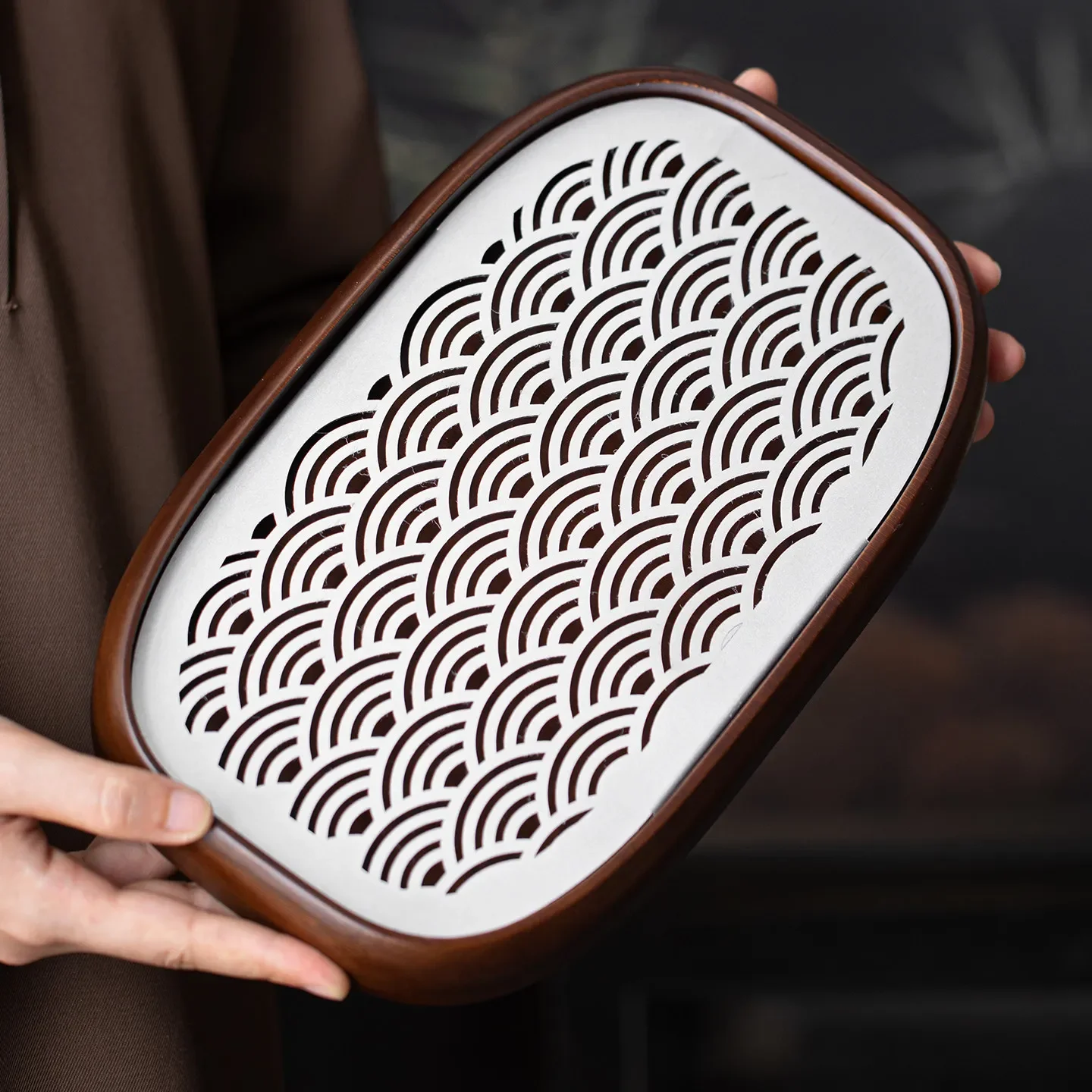 Bamboo Alloy Tea Tray Household Bamboo Drain Tray Household High-grade Water Storage Tray Home Decoration Tea Set Accessories