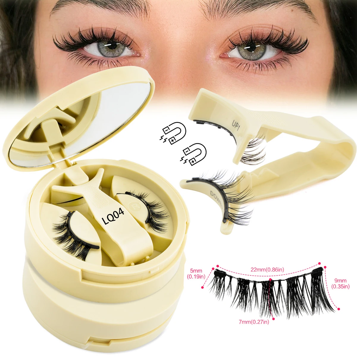 YSDO Magnetische Wimpern 1 Paar Natürliche Magnetische Nerz-Kunstwimpern Wiederverwendbare Flauschige Dicke 3D Falsche Wimpern mit Applikator Klebefrei – Detail 12